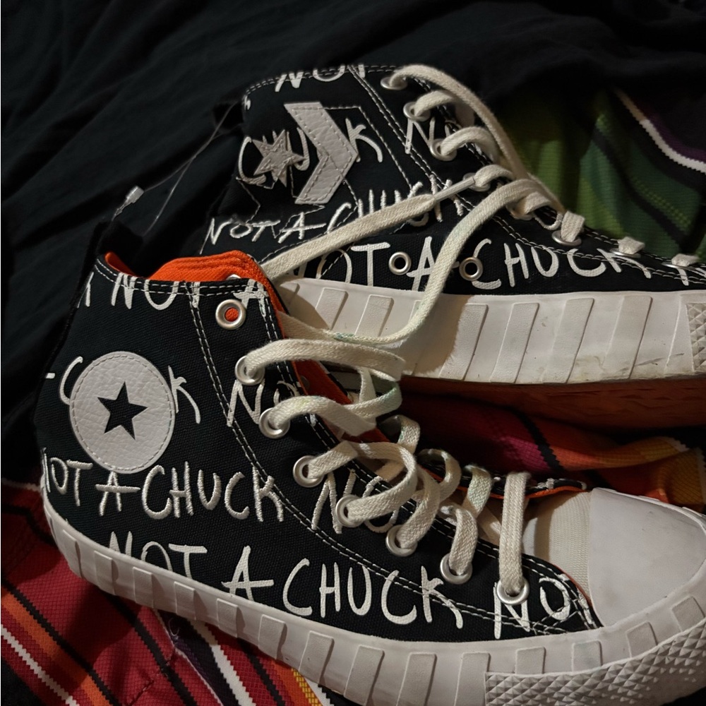 Black and White High-Top Sneakers with Star Design